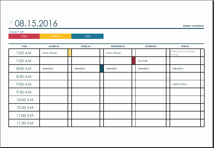 Microsoft Excel Weekly Schedule Template Awesome Microsoft Schedule Templates Ms Excel Weekly College Tasks