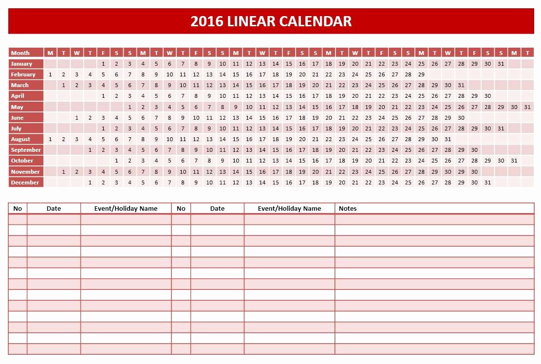 Microsoft Office Calendar Template 2017 Awesome Linear Calendar Template 2016