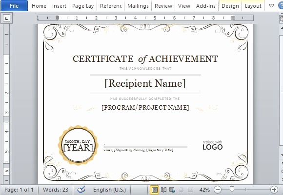 Microsoft Publisher Award Certificate Templates New Certificate Achievement Template for Word 2013