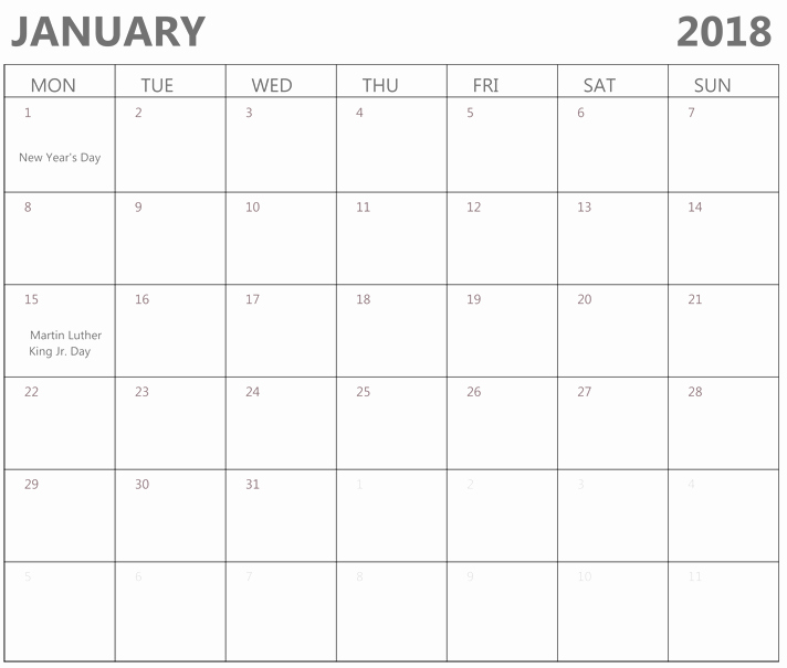 Microsoft Word Calendar Template 2018 Beautiful January 2018 Calendar Printable Word