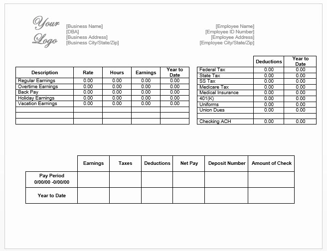 Microsoft Word Check Stub Template Best Of Paycheck Stub Template