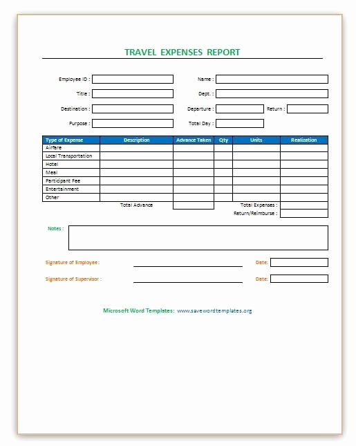 Microsoft Word Expense Report Template Elegant Travel Expenses Report Template