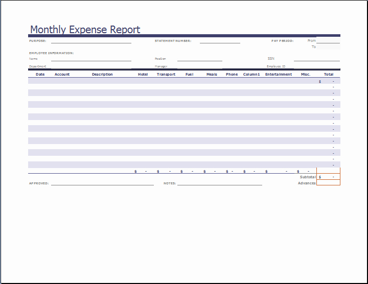 Microsoft Word Expense Report Template Unique Ms Excel Monthly Expense Report Template