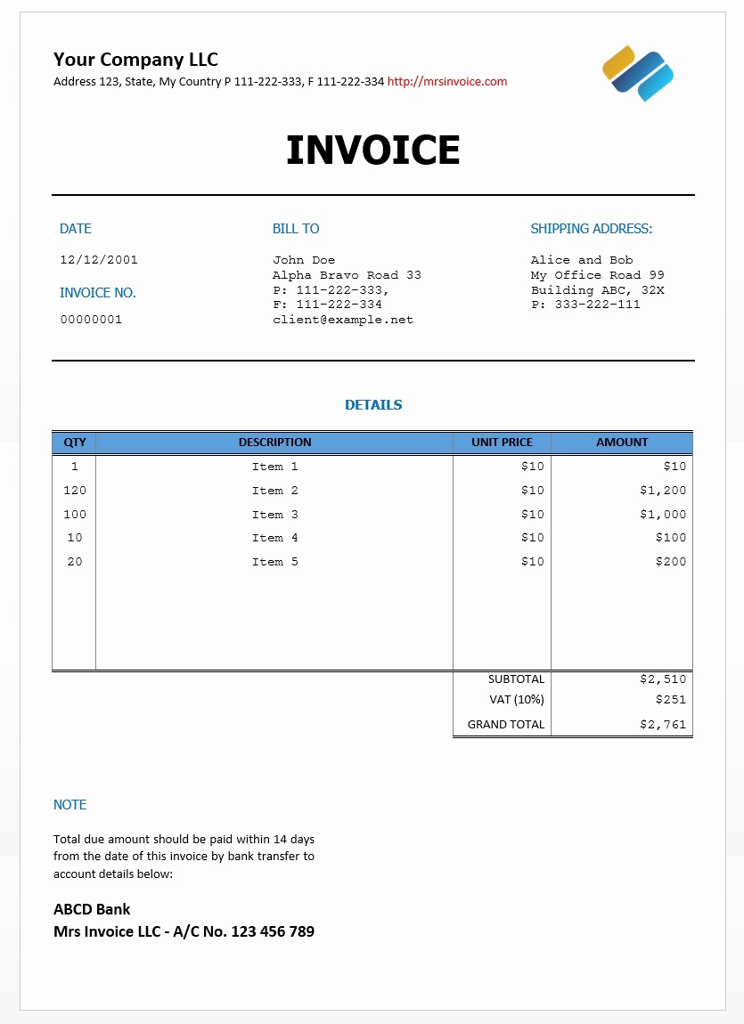 Microsoft Word Invoice Templates Free Lovely Invoice Template Doc