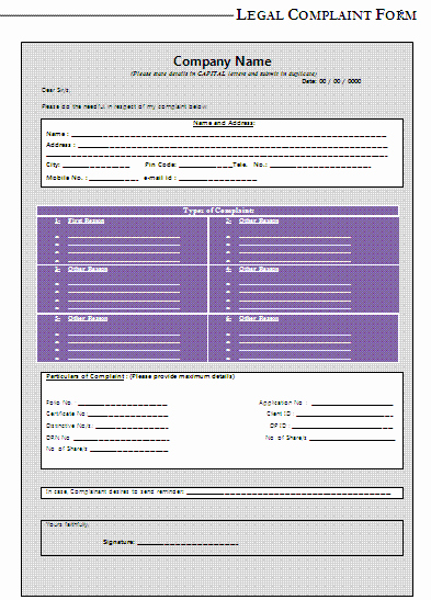 Microsoft Word Legal Complaint Template Awesome Legal Plaint form