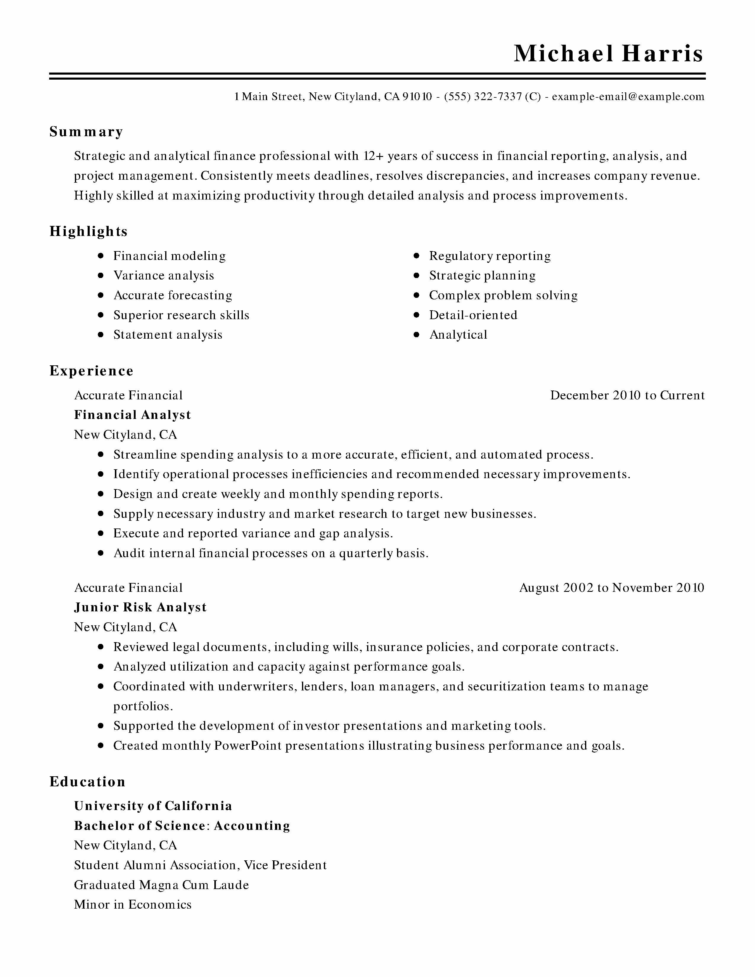 Microsoft Word Professional Resume Template Best Of Simple Accounting &amp; Finance Resume Examples