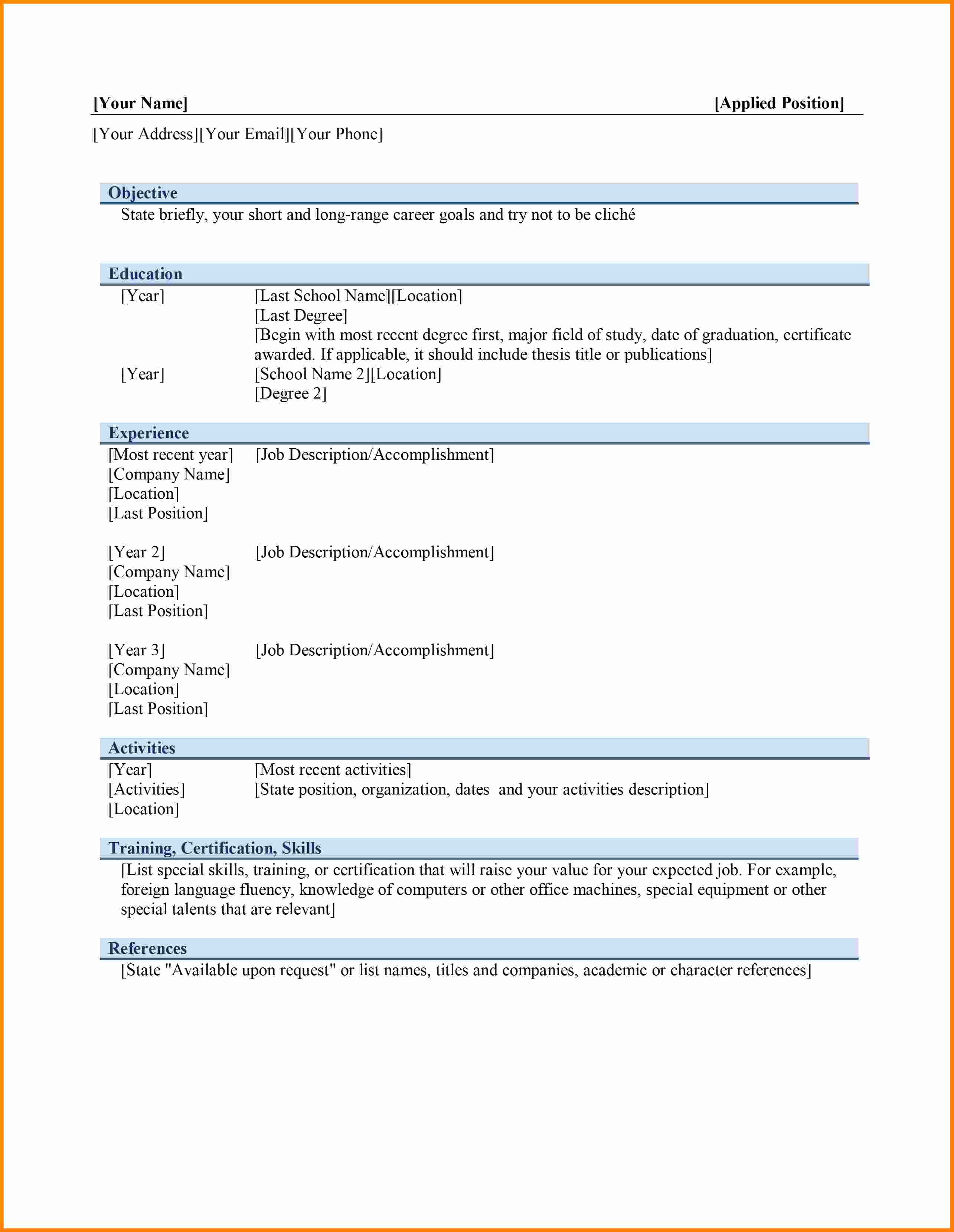 Microsoft Word Template for Resume Lovely 6 Curriculum Vitae In Ms Word