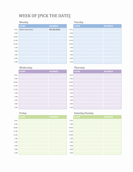Microsoft Word Weekly Calendar Template New Weekly Appointment Calendar Schedules Templates