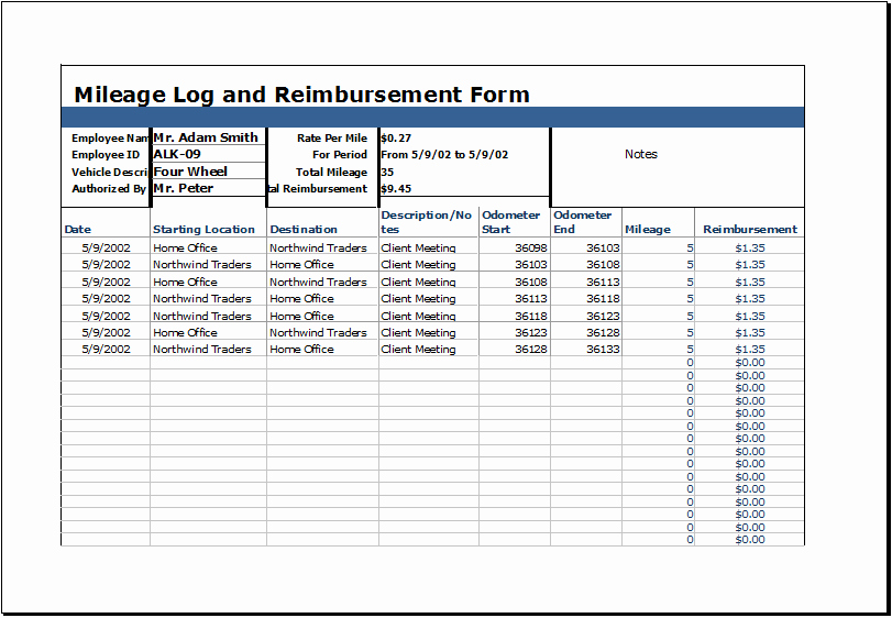 Mileage Log and Reimbursement form Luxury Mileage Log with Reimbursement form Ms Excel