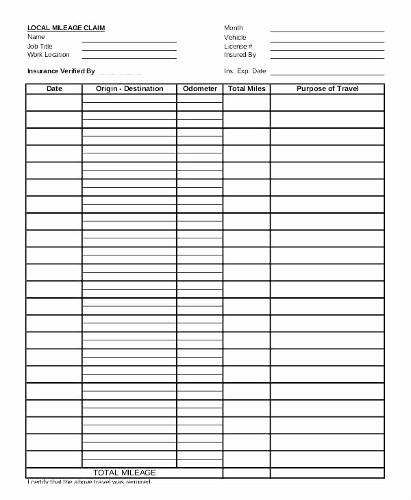 Mileage Log Sheet for Taxes Elegant Mileage form forms Reimbursement for Tax Purposes Log Book