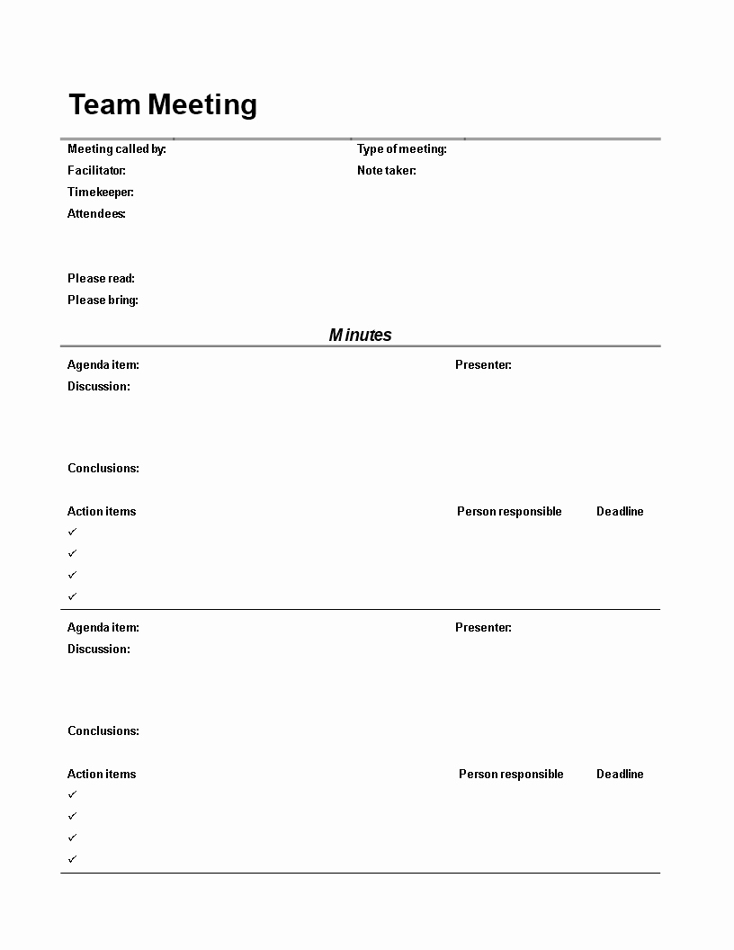 Minutes Of A Meeting Template Inspirational Free Team Meeting Minutes Template