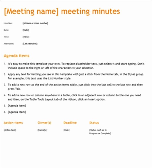 Minutes Of A Meeting Template Unique Sample Meeting Minute Templates