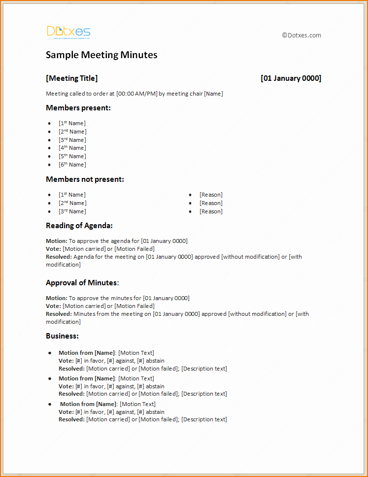 Minutes Of Meeting Report Sample Lovely 4 Sample Meeting Minutes Template