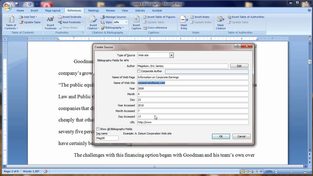 Mla format In Word 2010 Fresh Create A Bibliography In Word 2007v