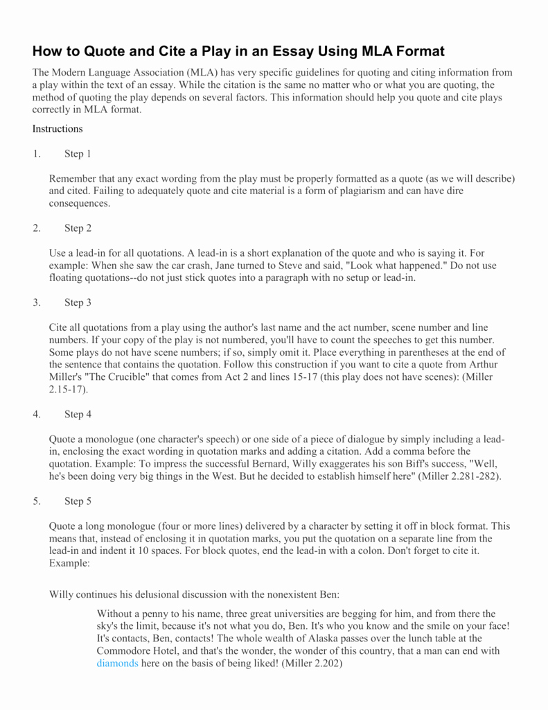 Mla format Of A Paper Unique How to Put Quotes In An Essay From A Play Open Essay