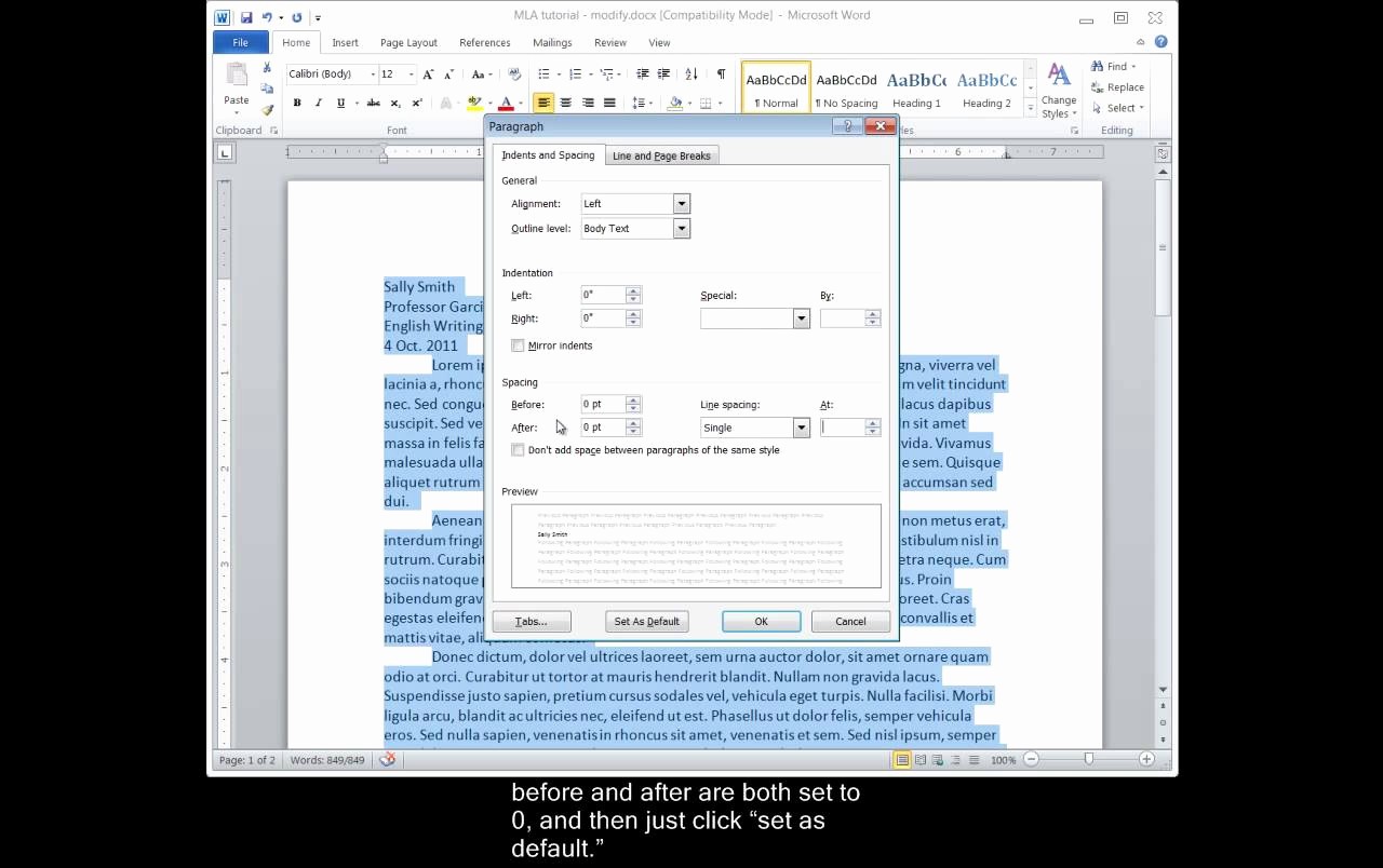 Mla format On Word 2016 New Mla format In Word 2010