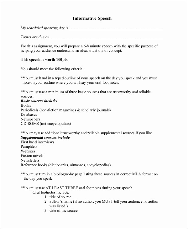 Mla format Outline for Speech Awesome 8 Informative Speech Examples
