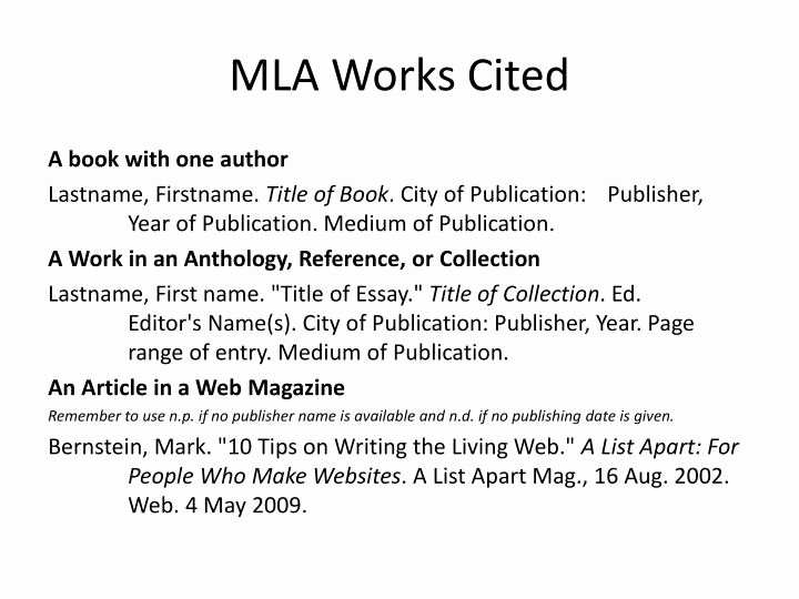 Mla Works Cited Page Template Beautiful Ppt Mla Works Cited Powerpoint Presentation Id
