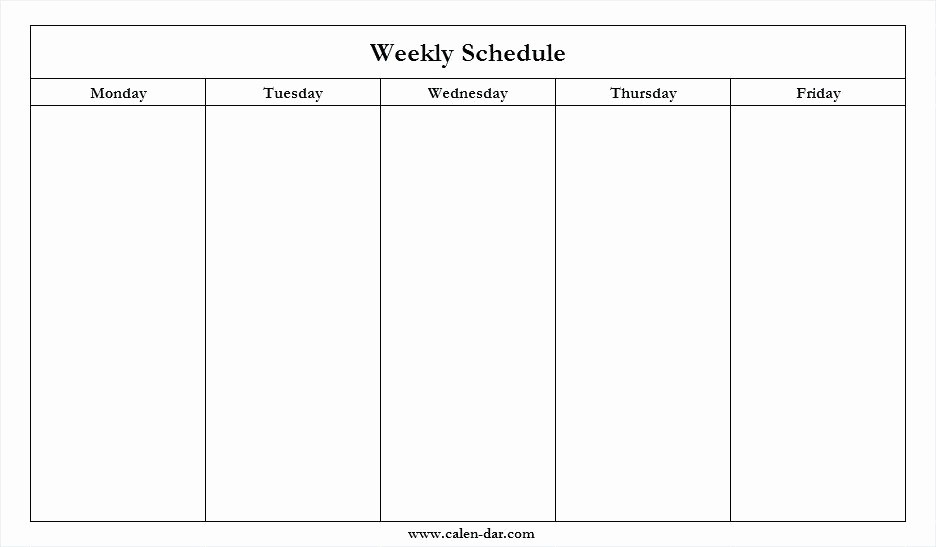 41 Monday Through Friday Hourly Calendar