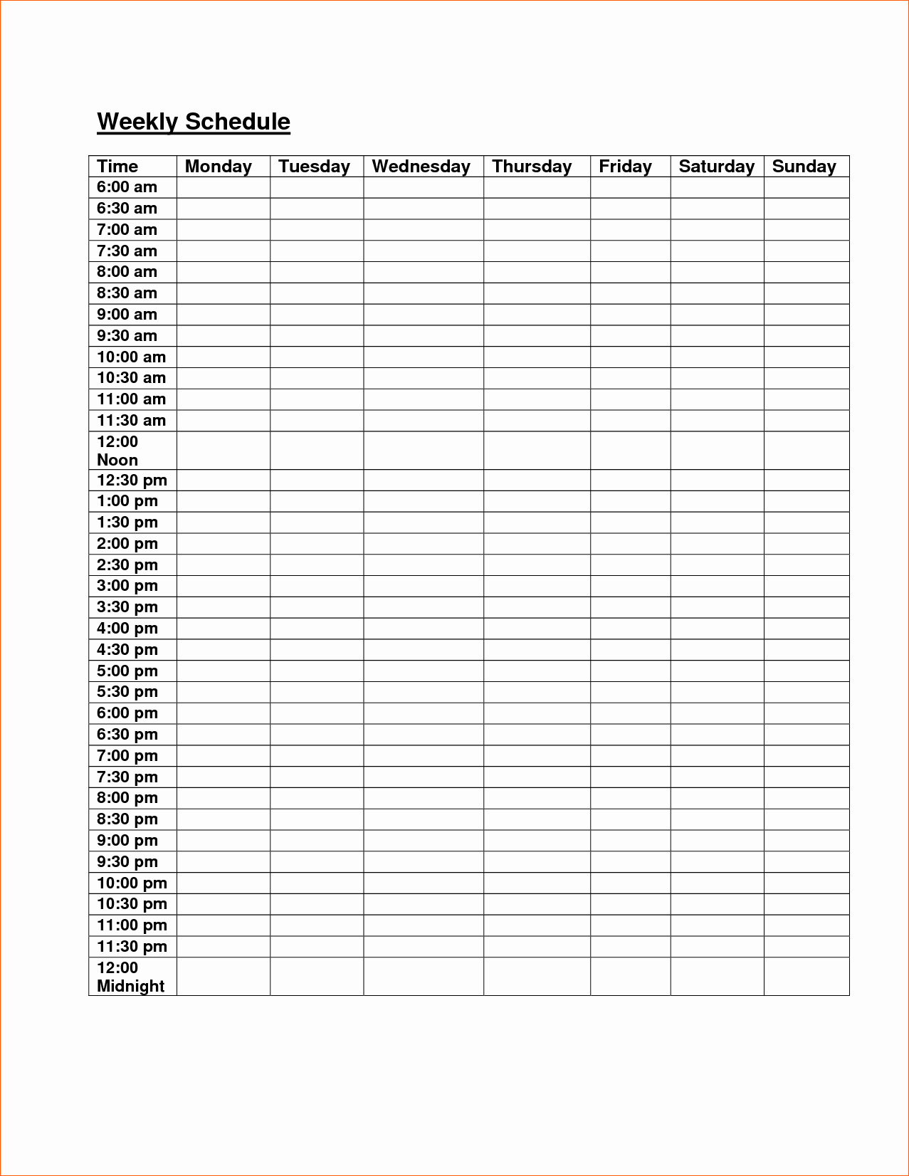 41 Monday Through Friday Hourly Calendar