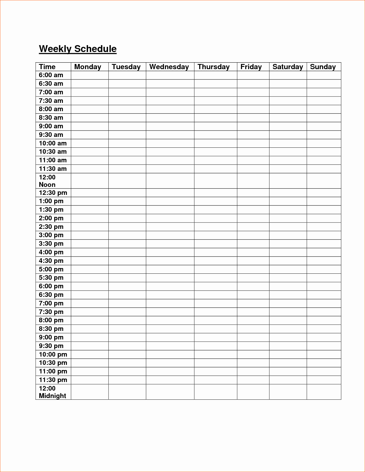 41 Monday Through Friday Hourly Calendar