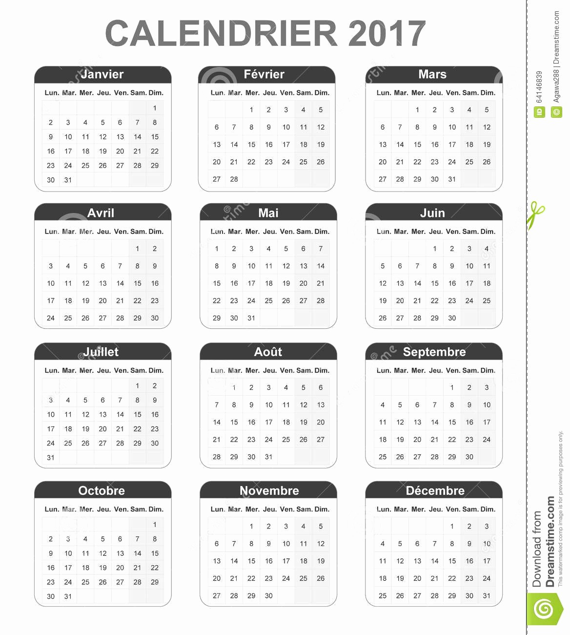 Monday to Sunday Calendar 2017 Fresh French Monthly Simple Calendar for 2017 Monday to Sunday