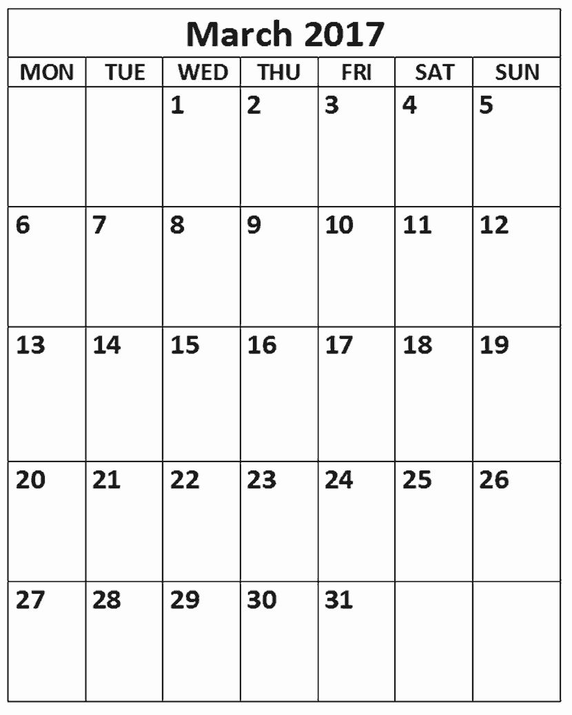 Monday to Sunday Calendar 2017 Lovely March 2017 Calendar Monday to Sunday Calendar and