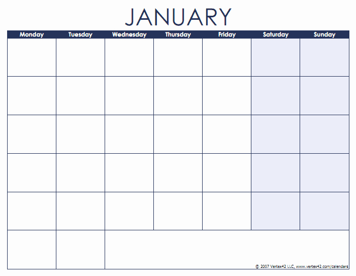 Monday to Sunday Calendar Template Luxury Blank Calendar Template Free Printable Blank Calendars