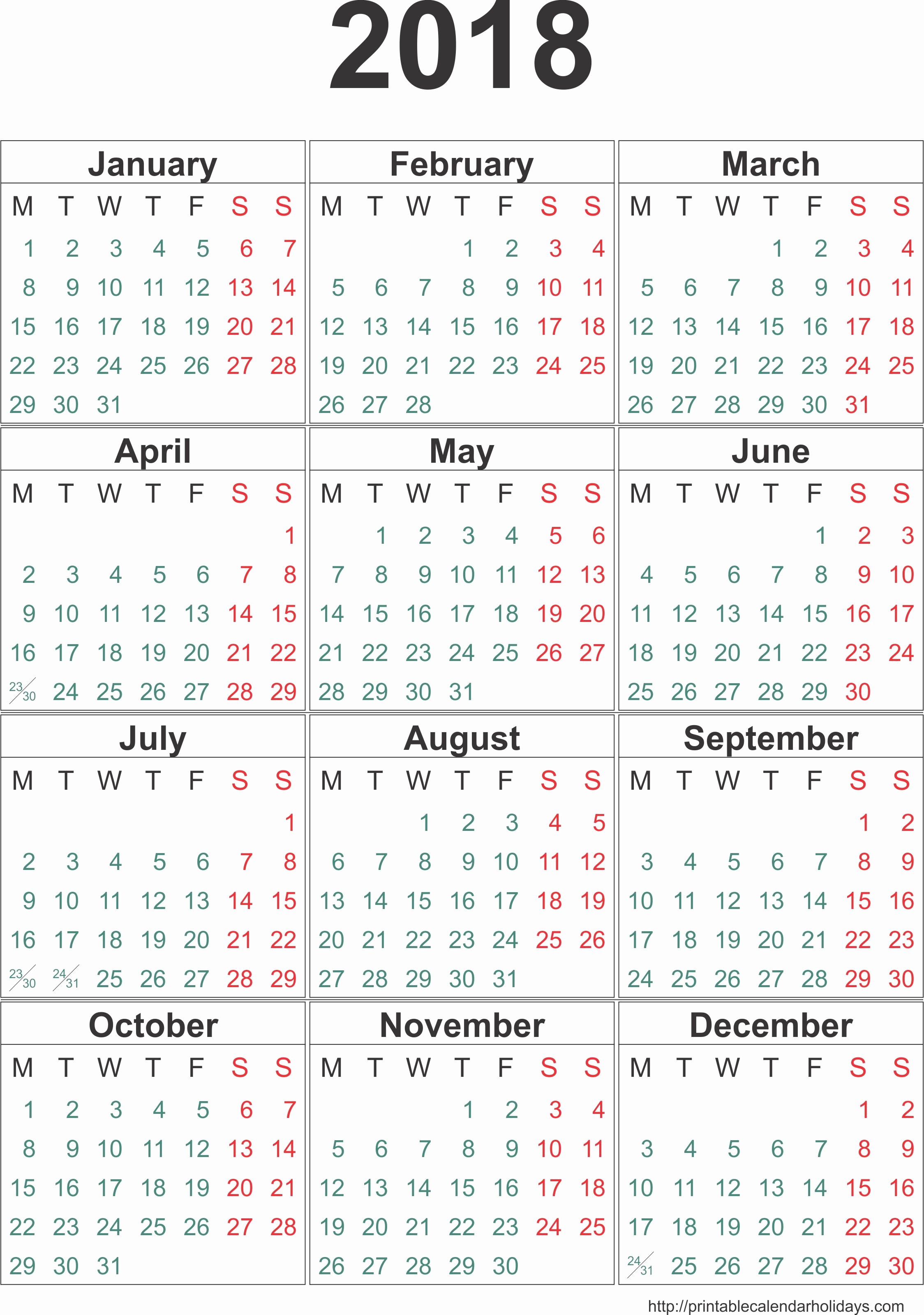 Month by Month Calendar Template Awesome 2018 Monthly Calendar Template