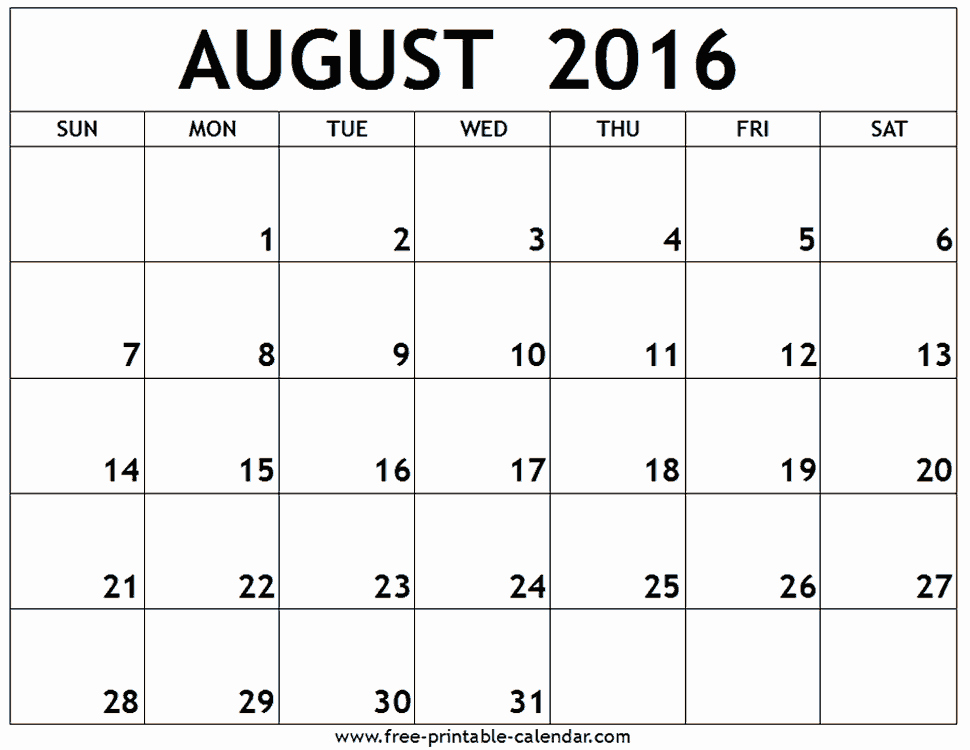 Month by Month Calendar Template Fresh Printableaugust 2016 Calendar by Month