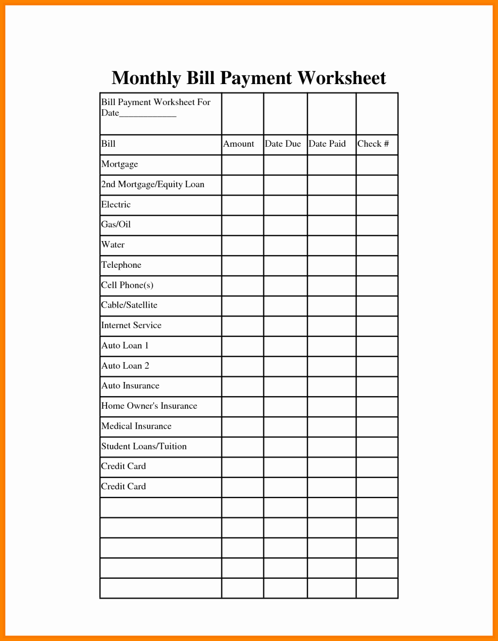 Monthly Bill Due Date Template Awesome Remarkable Monthly Bill organizer and Payment Schedule