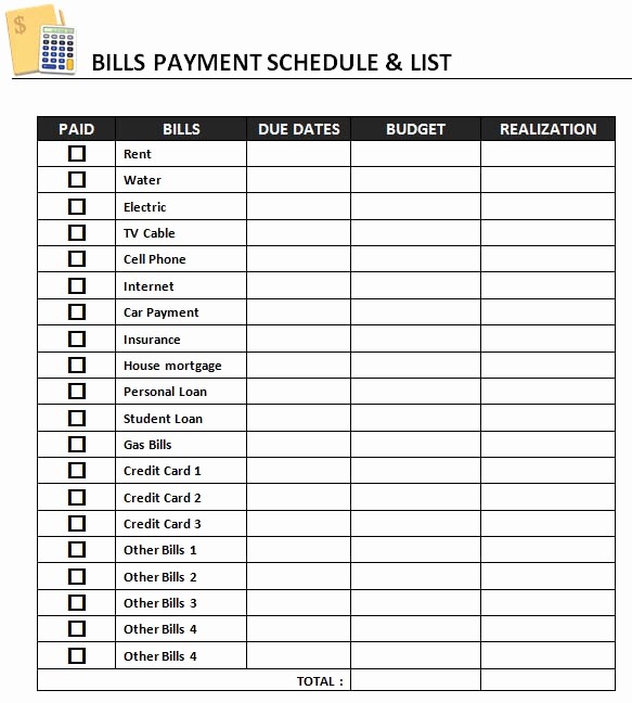 Monthly Bill Due Date Template Lovely Monthly Payment Calendar Gallery