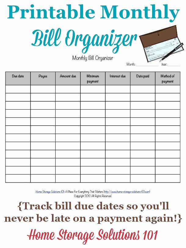 Monthly Bill Due Date Template Unique Printable Monthly Bill organizer to Make Sure You Pay