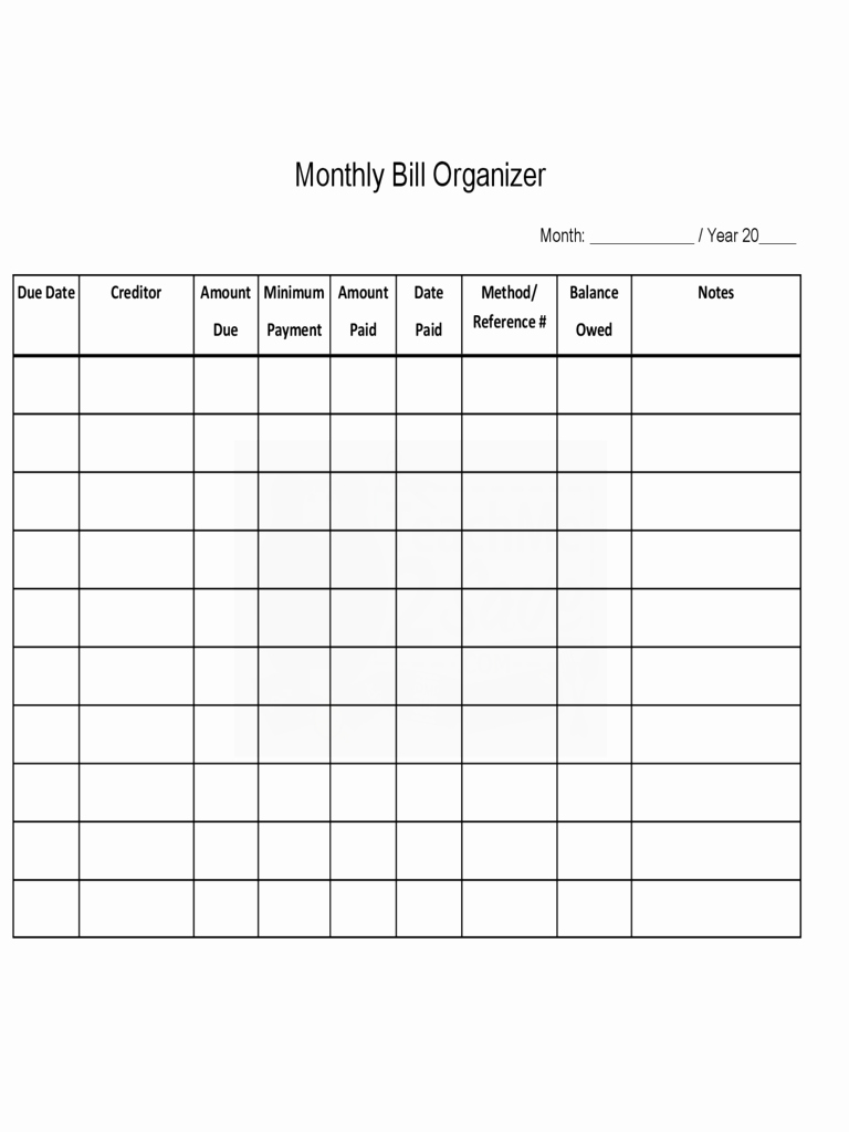 Monthly Bill Tracker Template Free Beautiful 2019 Bill organizer Chart Fillable Printable Pdf