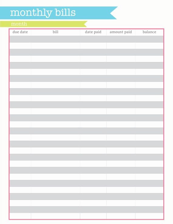 Monthly Bill Tracker Template Free Beautiful Monthly Bill organizer Printable