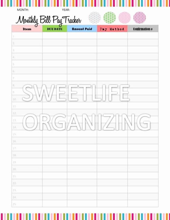 Monthly Bill Tracker Template Free Elegant Monthly Bill Pay Tracker organizer by Sweetlifeorganizing