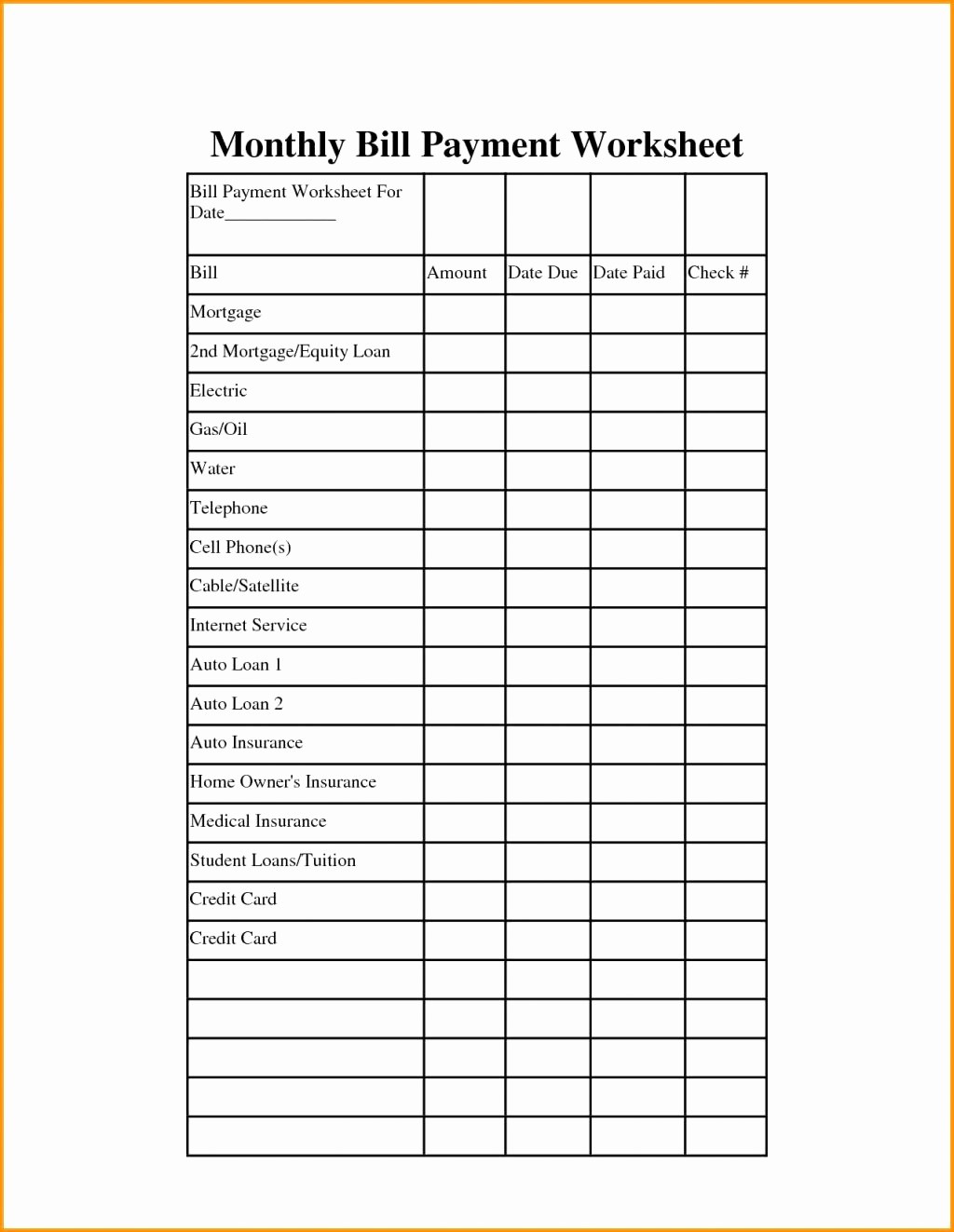 Monthly Bills Spreadsheet Template Excel Lovely Monthly Bill organizer Template Excel