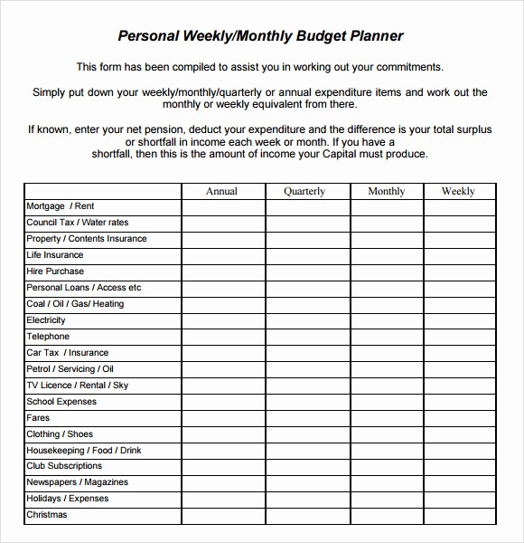 sample monthly budget single person