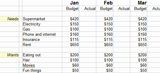 sample budget plan for single person