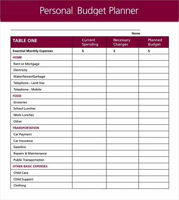 sample budget single person 2018