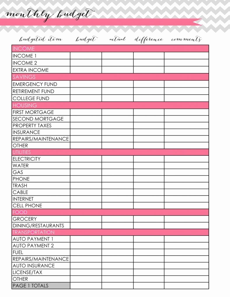 single person personal budget template