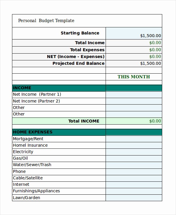 Printable Single Person Monthly Budget Template 