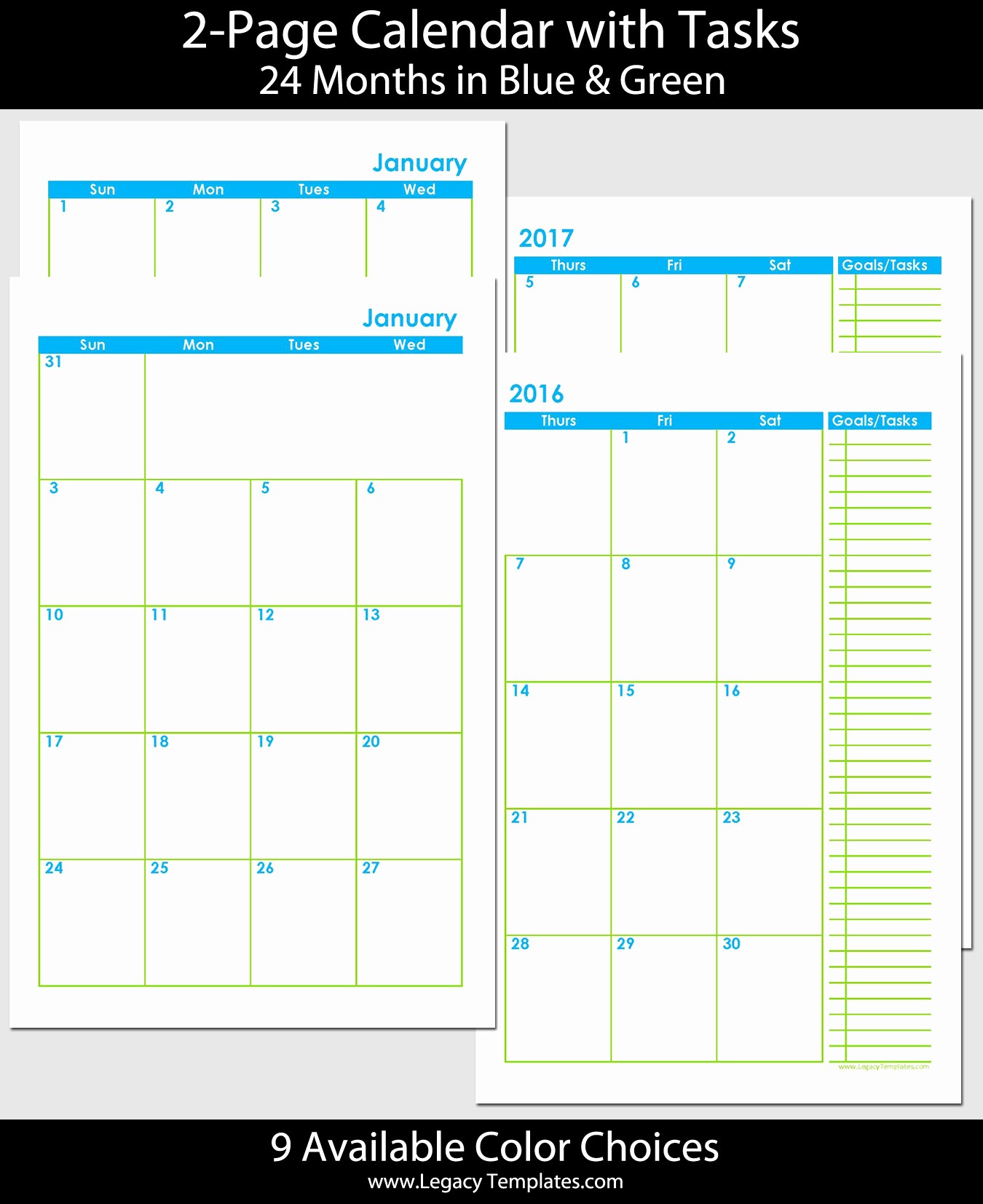 Monthly Calendar 2016-17 Beautiful 2016 &amp; 2017 24 Months 2 Page Calendar Half Size