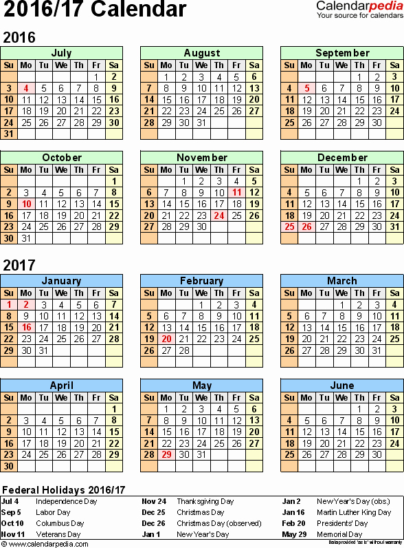 Monthly Calendar 2016-17 Best Of Split Year Calendar 2016 17 July to June Pdf Templates