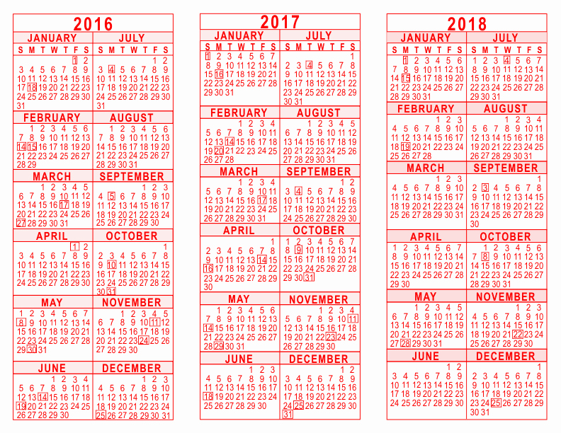 Monthly Calendar 2016-17 Lovely 2016 2017 2018 3 Year Calendar
