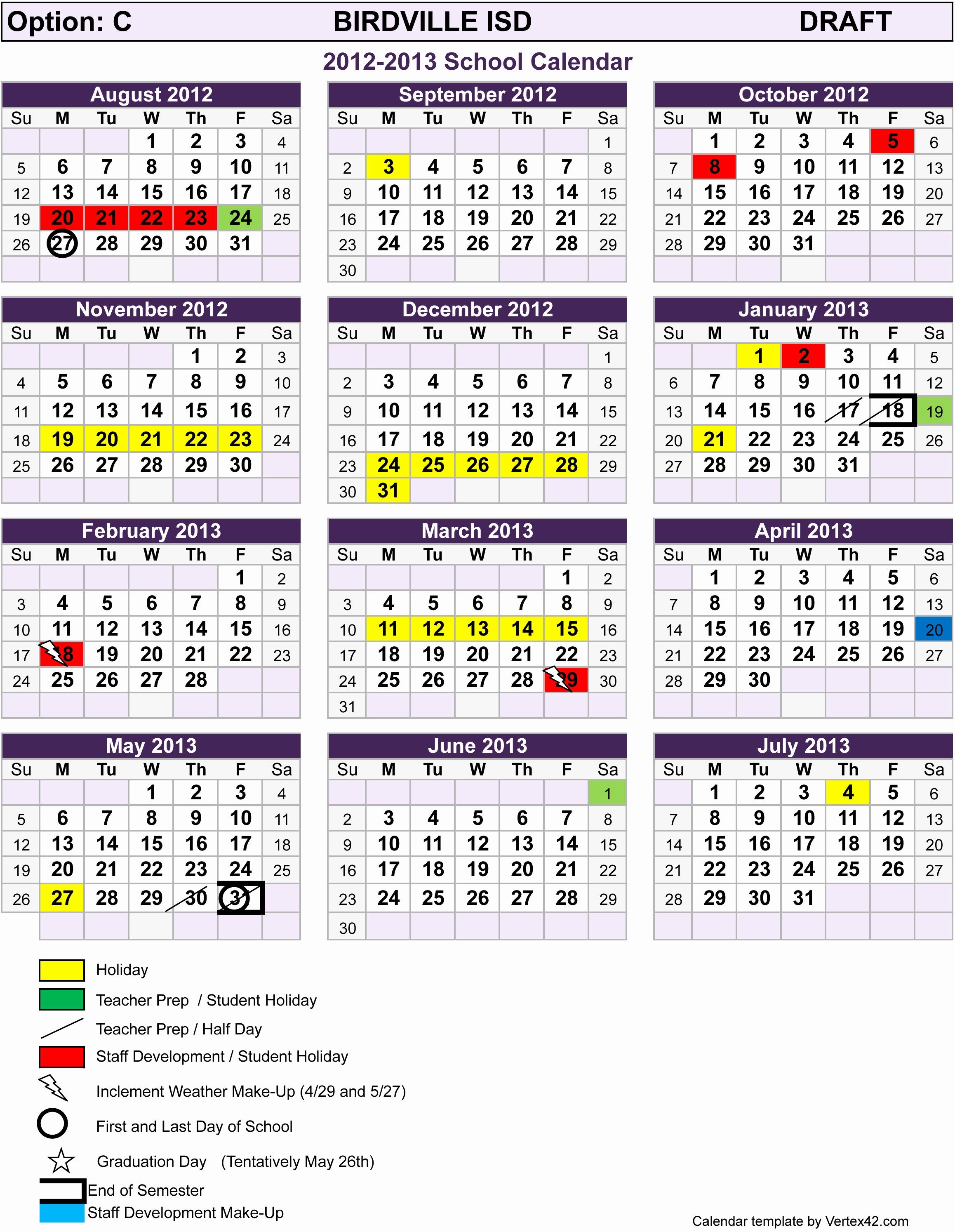Monthly Calendar 2016-17 New Bisd School Calendar