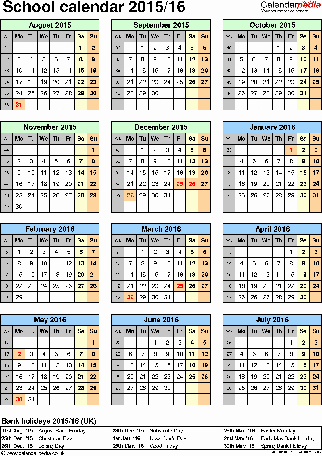 Monthly Calendar 2016-17 New School Calendars 2015 2016 as Free Printable Word Templates