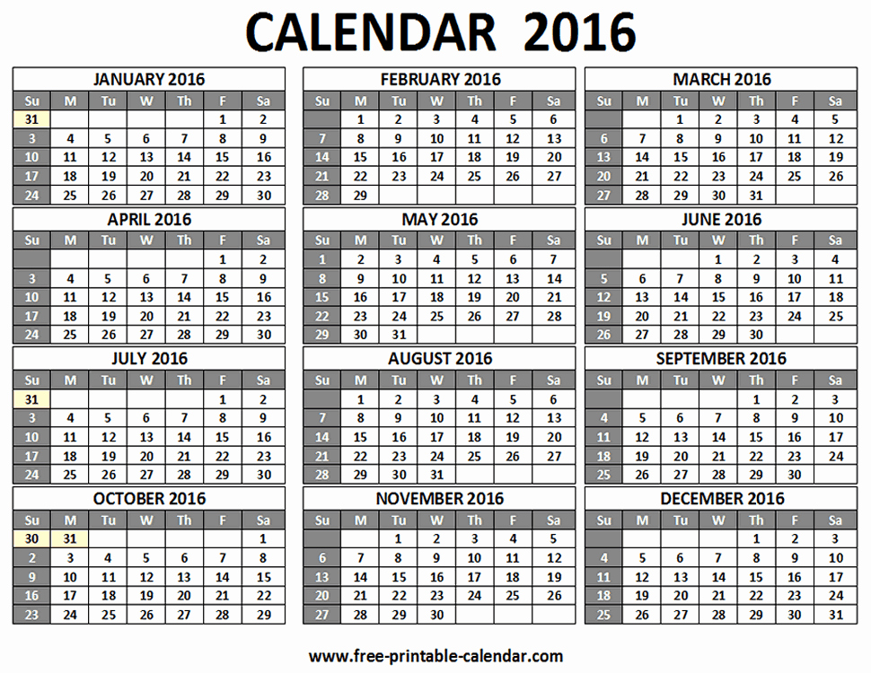 Monthly Calendar 2016 Printable Free Awesome 12 Month Calendar 2016 Printable E Page
