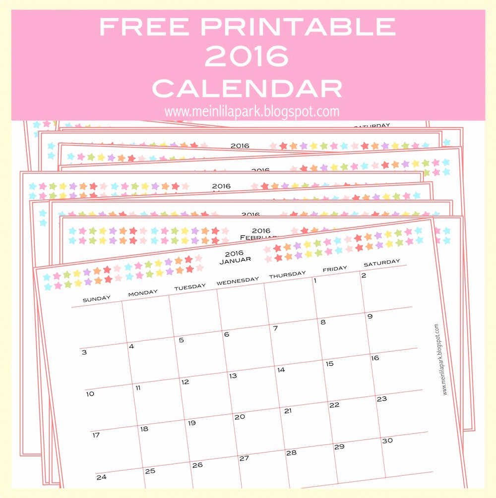Monthly Calendar 2016 Printable Free Unique Free Printable 2016 Planner Calendar Monthly Calendar