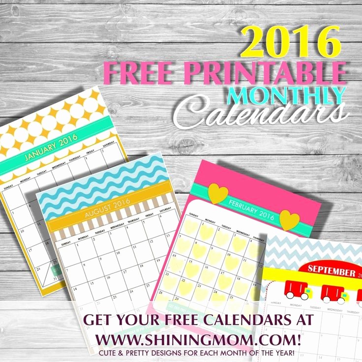 Monthly Calendar 2016 Printable Free Unique Free Printable Cute 2016 Calendars by Shining Mom